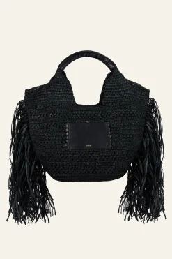 ARA fringed raffia straw bag