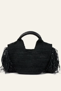 ARA fringed raffia straw bag