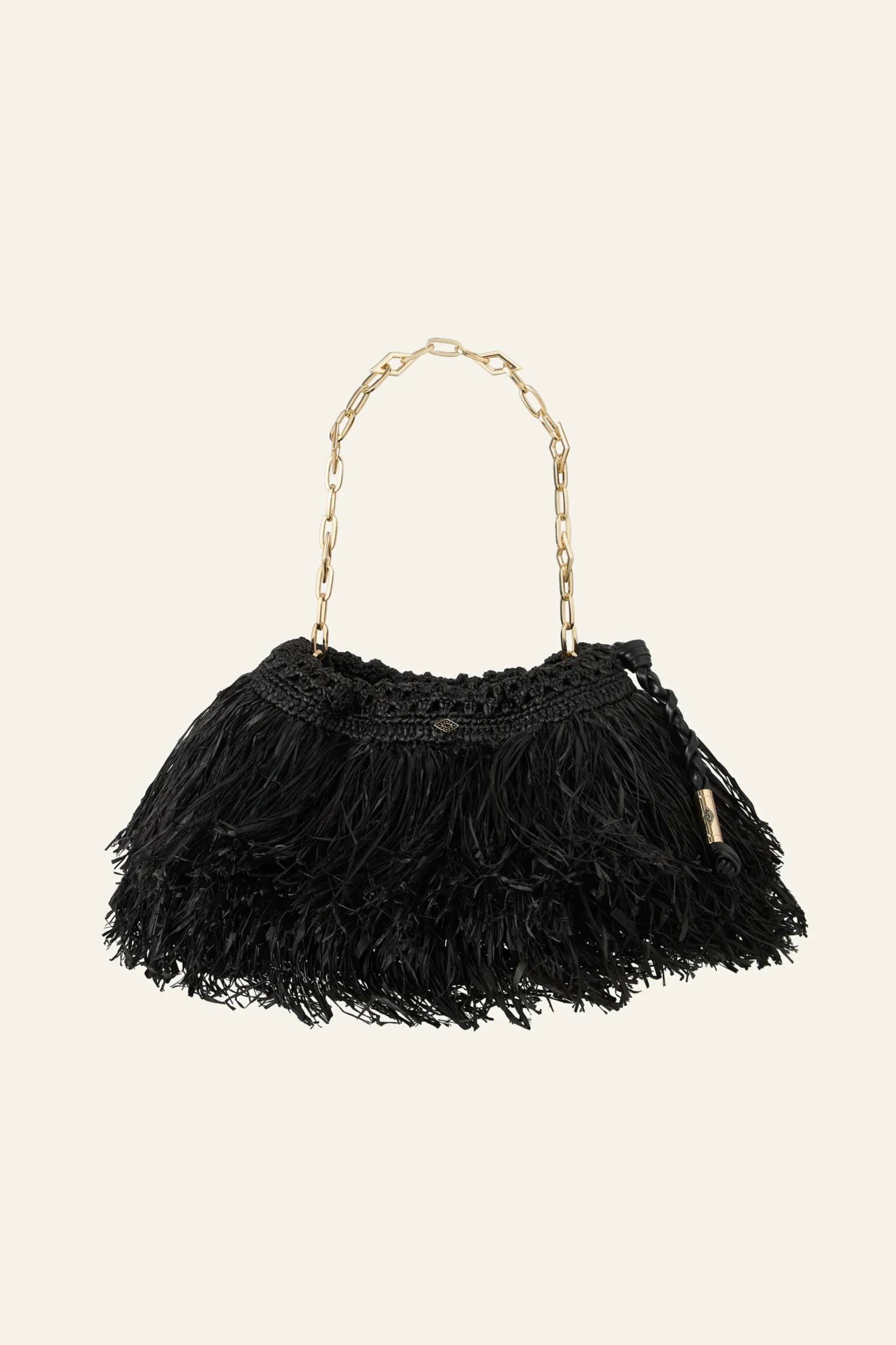 JUNE fringed raffia clutch