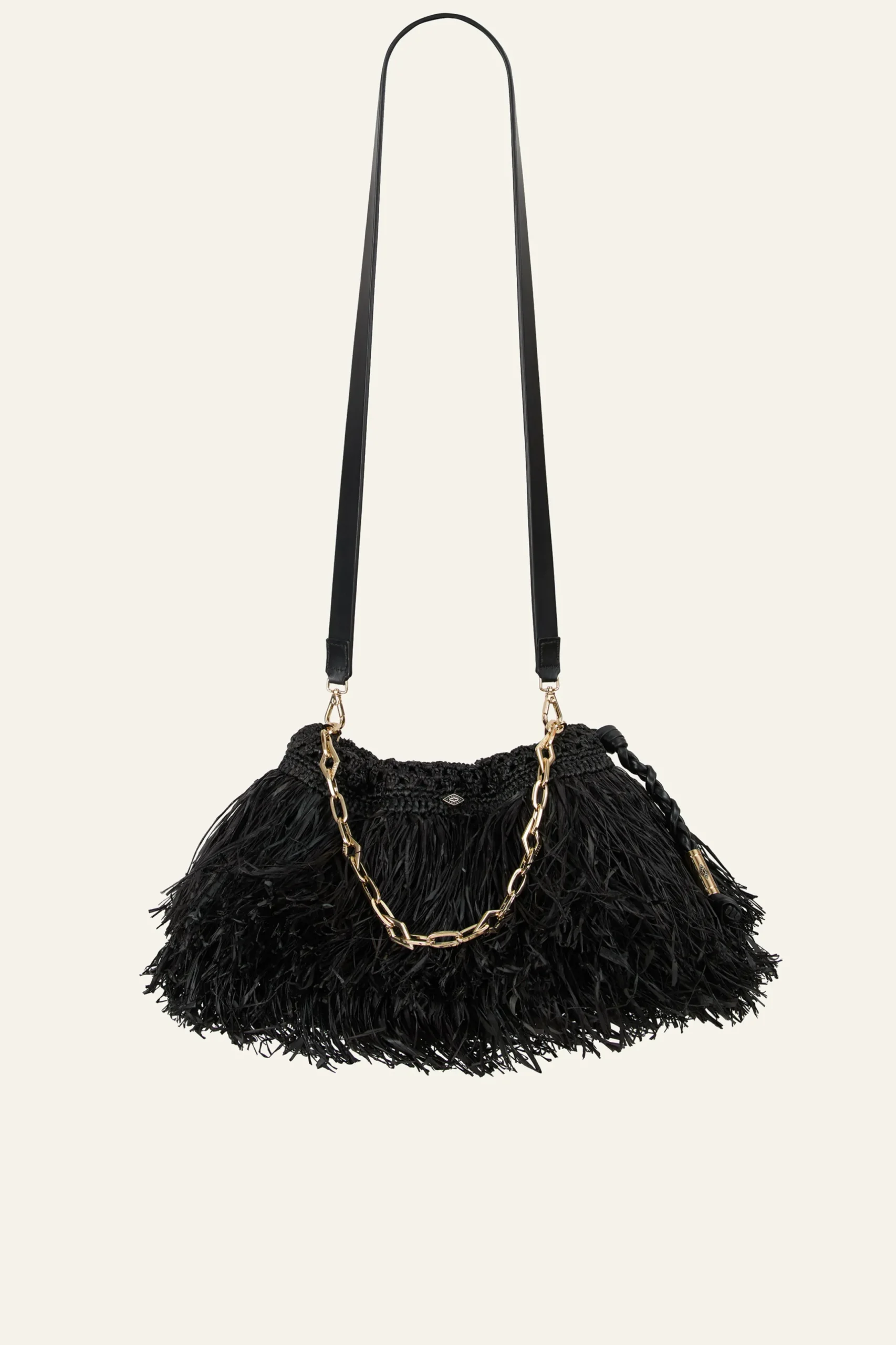 JUNE fringed raffia clutch