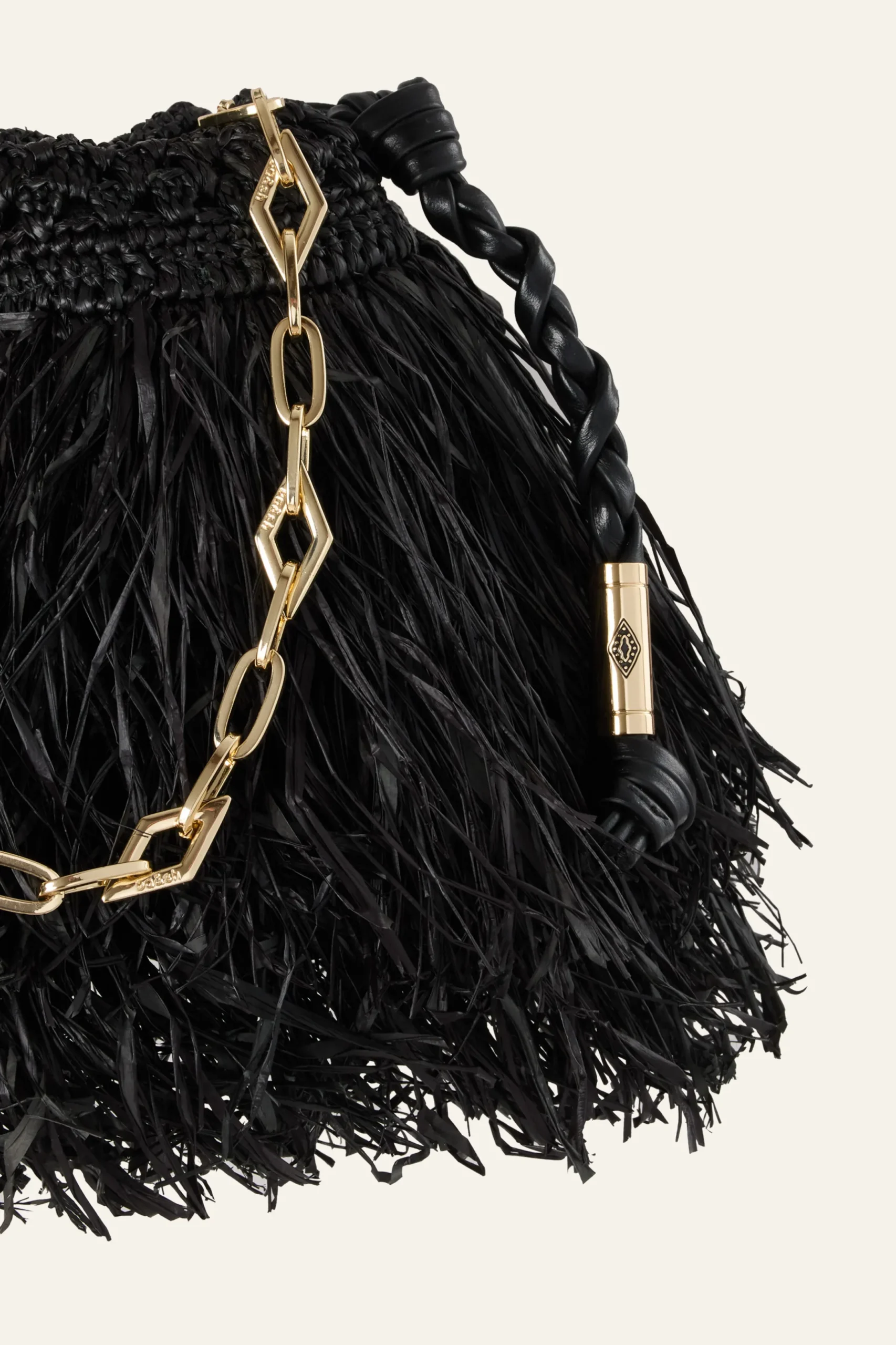 JUNE fringed raffia clutch