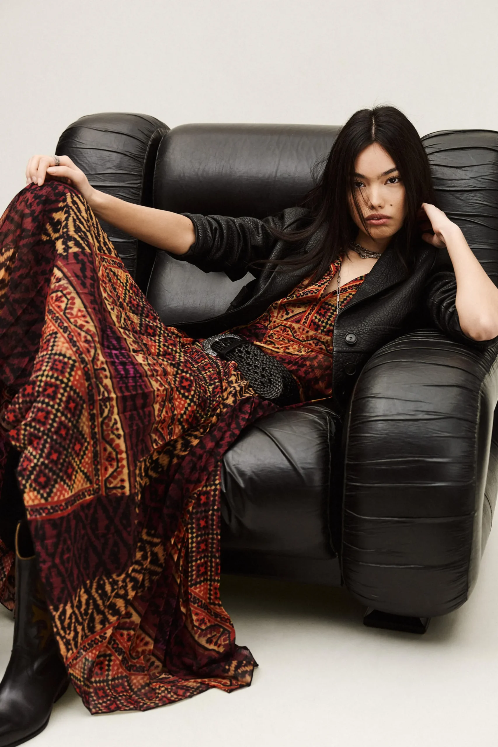 OLGIA patterned midi skirt