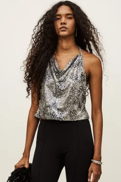 SIMONA sequined scoop-neck top