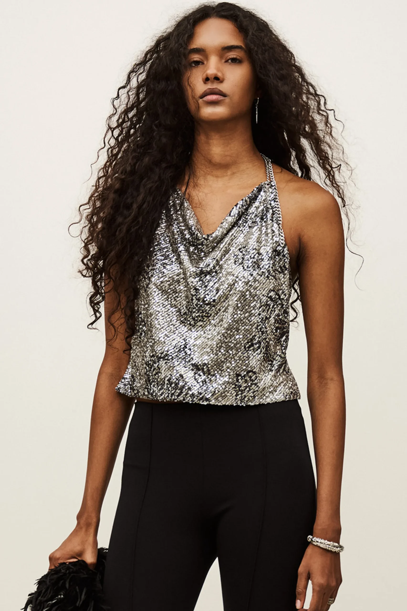 SIMONA sequined scoop-neck top